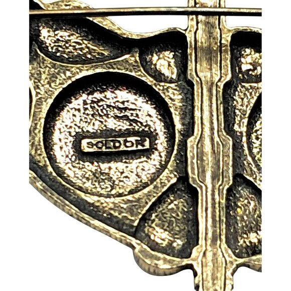 Vintage Sol Dor Brooch Celtic Irish Rhinestone Art Glass Pin Signed Costume Jewe - Picture 7 of 8